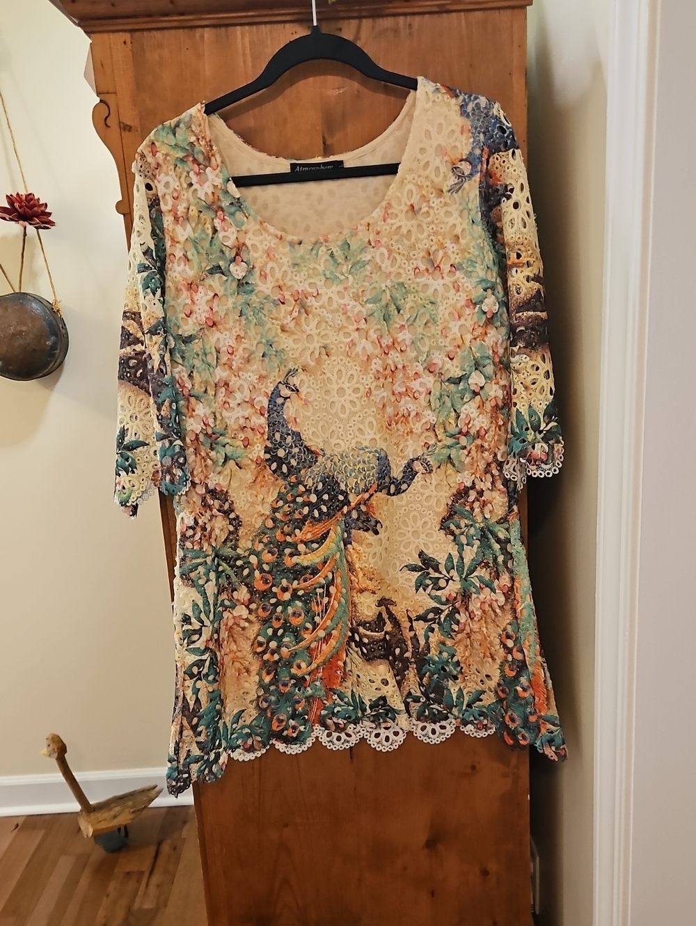 Atmosphere Abstract Peacock Lace Tunic /Dress Multicolor